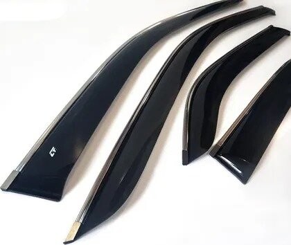 Дефлекторы окон Hyundai Accent/Solaris (2010-2017) с хромированным молдингом-№BHYVN1023 в Алмате от Auto-Land